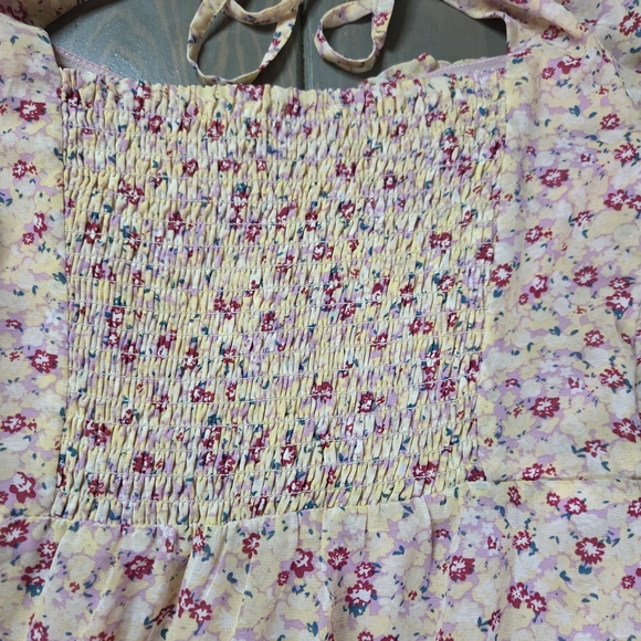 ASTR The Label Floral Midi Dress XS Puff Sleeve Ruched Cottagecore Slit - Picture 14 of 16